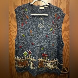 Vintage Bobbie Brooks Unique Dog Embroidered Sweater Vest